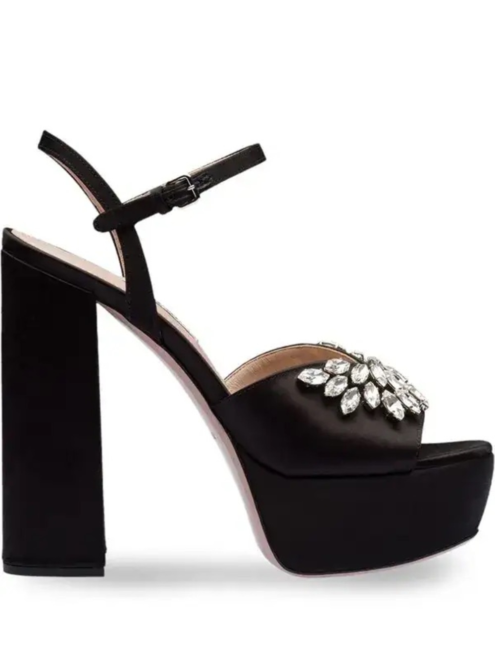 NIB Miu Miu Crystal Embellished Satin Platform Sandals Size EU 39 US 9